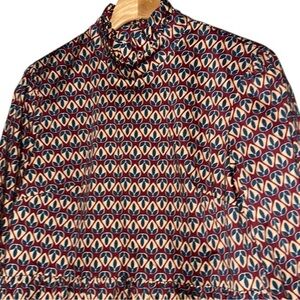 Royal Native Women’s Size S Burgundy Cream Blue Abstract Peplum Hem Shirt Top